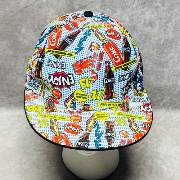 Coca-Cola 2015 Hat Comic Print Colorful Baseball Cap Fitted M/L - Picture 3 of 8